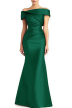 Vestido largo de noche plisado con hombros descubiertos para mujer, ideal para fiestas formales
