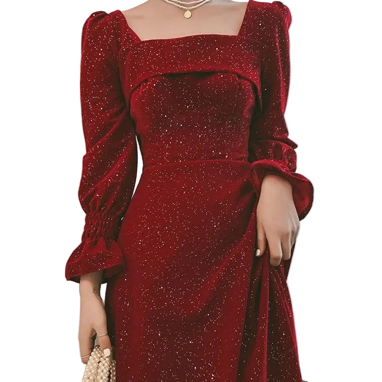Vestido rojo de fiesta de otoño para mujer, de cintura media, estilo casual y formal