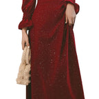 Vestido rojo de fiesta de otoño para mujer, de cintura media, estilo casual y formal