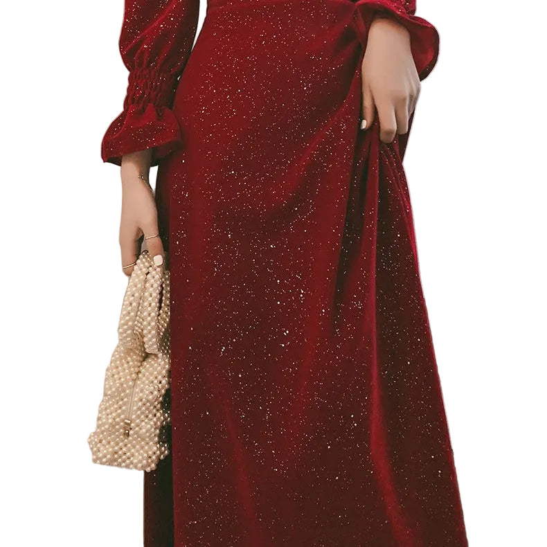 Vestido rojo de fiesta de otoño para mujer, de cintura media, estilo casual y formal