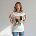 Weißes Damen-T-Shirt mit abstraktem geometrischem Print und modernem Grafikmuster
