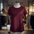 Women's Burgundy Cotton T-Shirt – Classic Short Sleeve Crew Neck