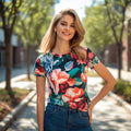 Women's Floral Print T-Shirt – Short Sleeve Casual Summer Top