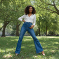 Women's Stretch High Waist Flare Jeans – Medium Blue
