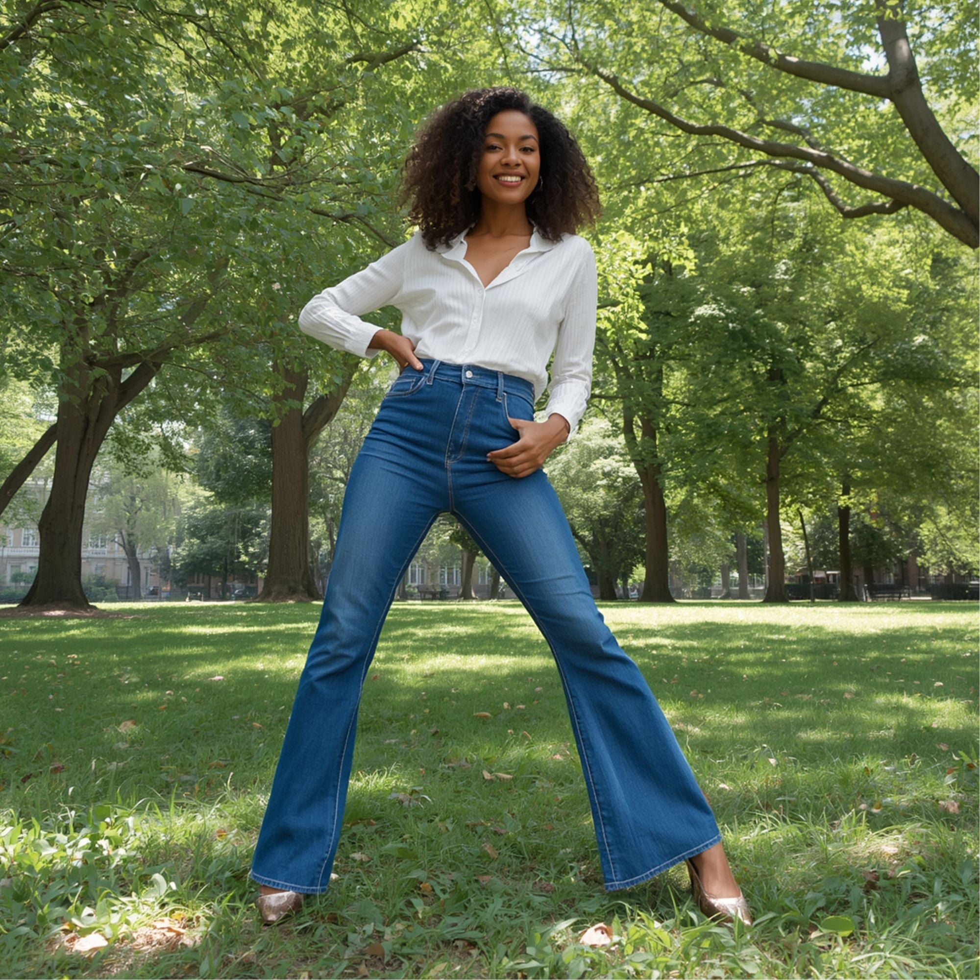 Women's Stretch High Waist Flare Jeans – Medium Blue