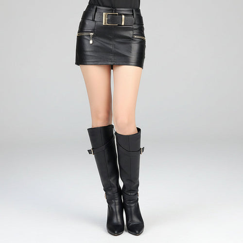 falda corta de mujer en cuero PU estilo moderno