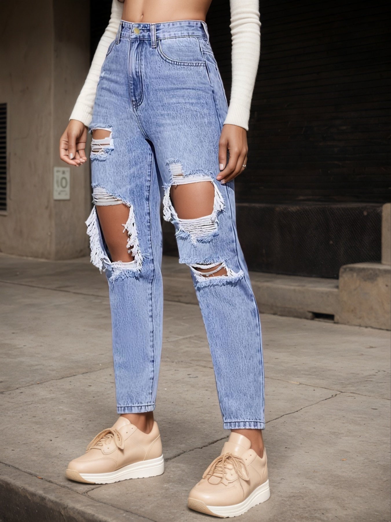 Jeans de mujer cintura alta vista frontal estilo moderno