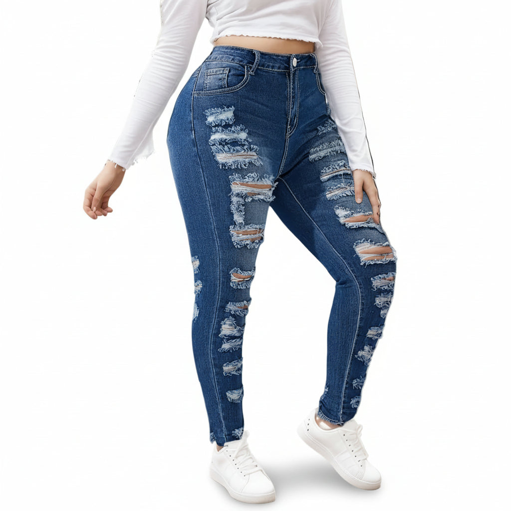 Jeans ajustados de cintura alta para mujer con diseño moderno