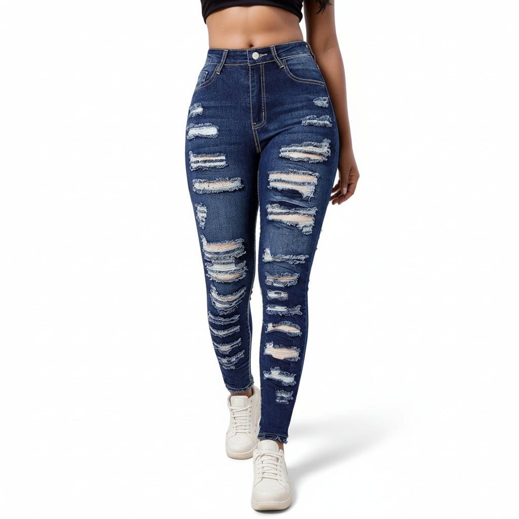 jeans de mujer ajustados con roturas estilo moderno