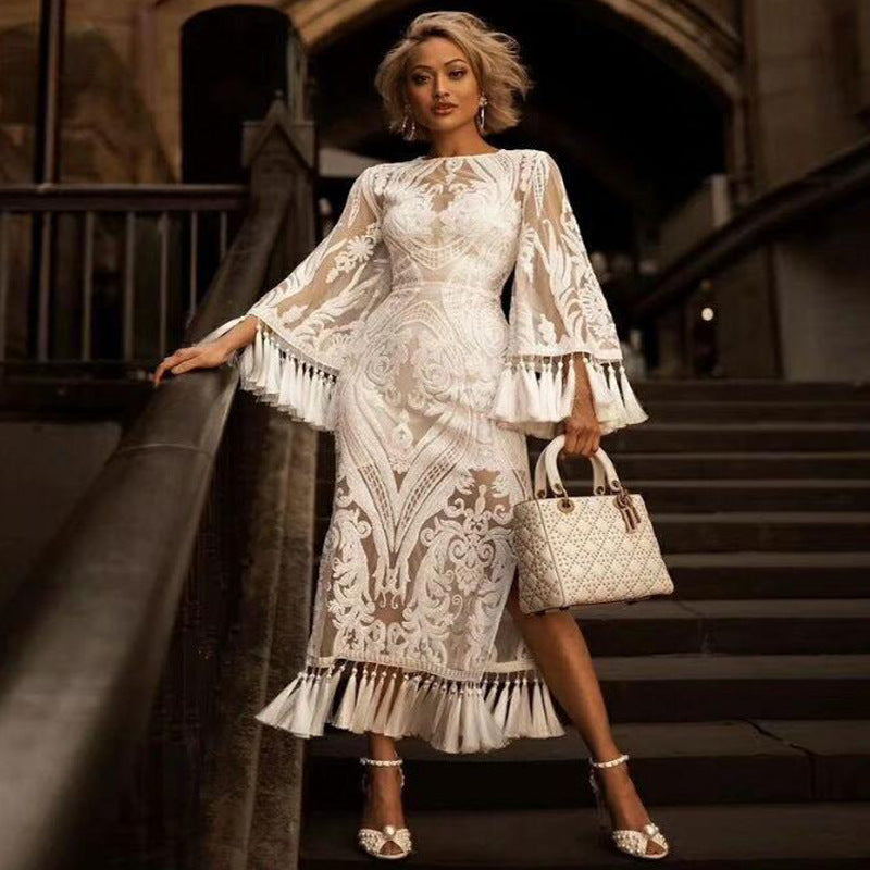 vestido de mujer con encaje bordado elegante