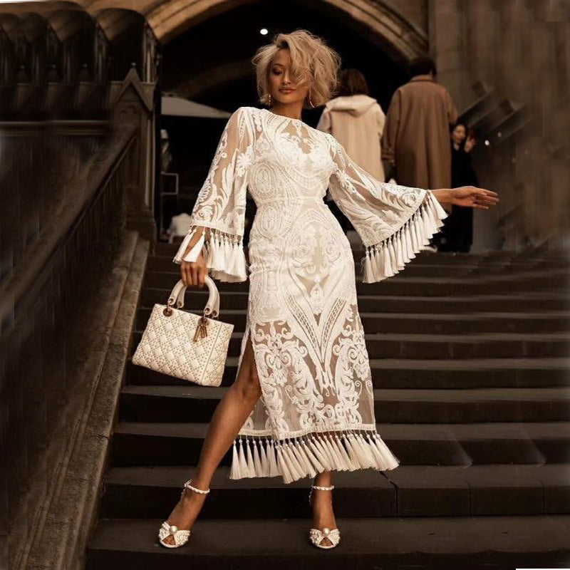 vestido de mujer con encaje bordado elegante