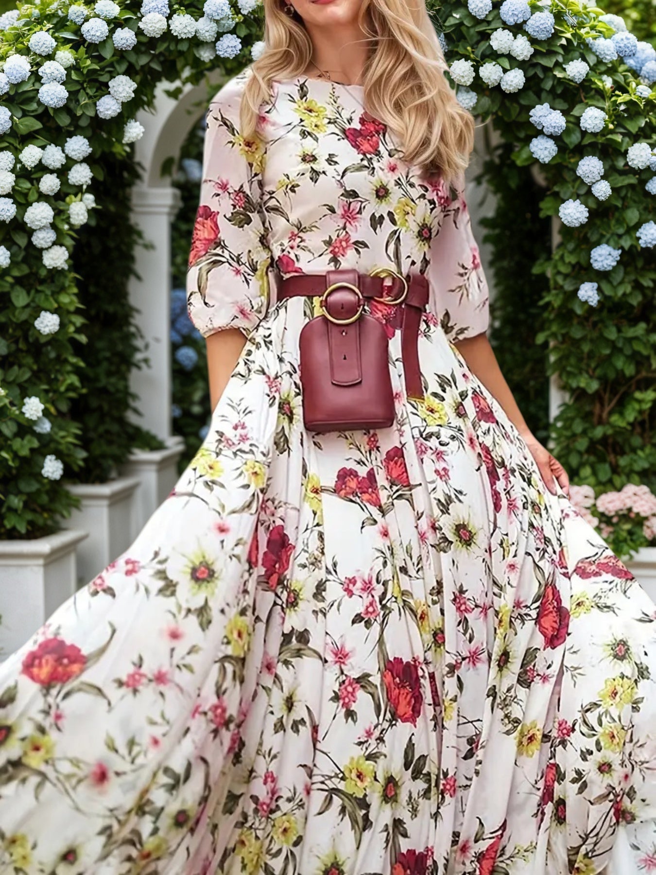 Vestido floral elegante para mujer estilo princesa
